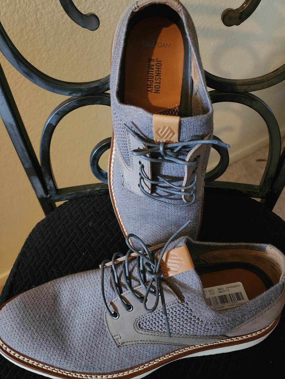 Johnston And Murphy Men's Light Gray Knit Lace-Up Oxfords